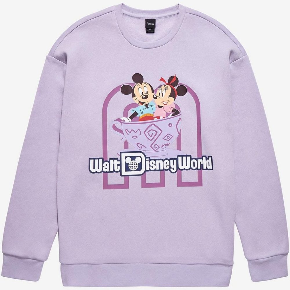 Walt Disney World 50th Anniversary Mickey Minnie Teacups Sweatshirt Lilac SMALL